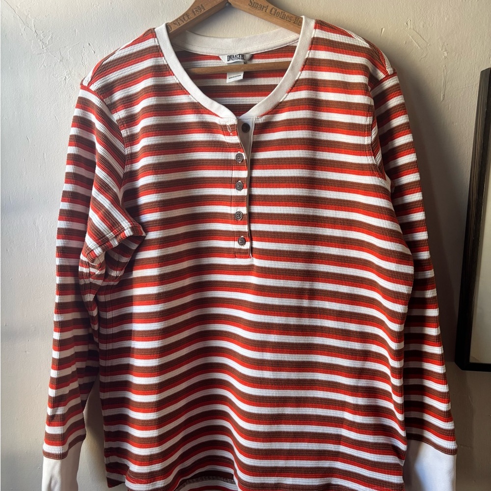 Duluth Trading Women's Burly Thermal Waffle Henley Striped - Picture 12 of 12